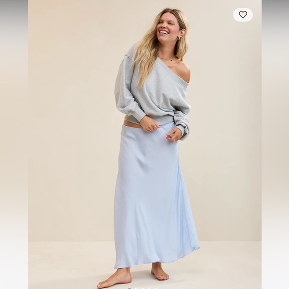 NWT Aerie Blue Satin Maxi Skirt with lace inserts - Picture 2 of 11